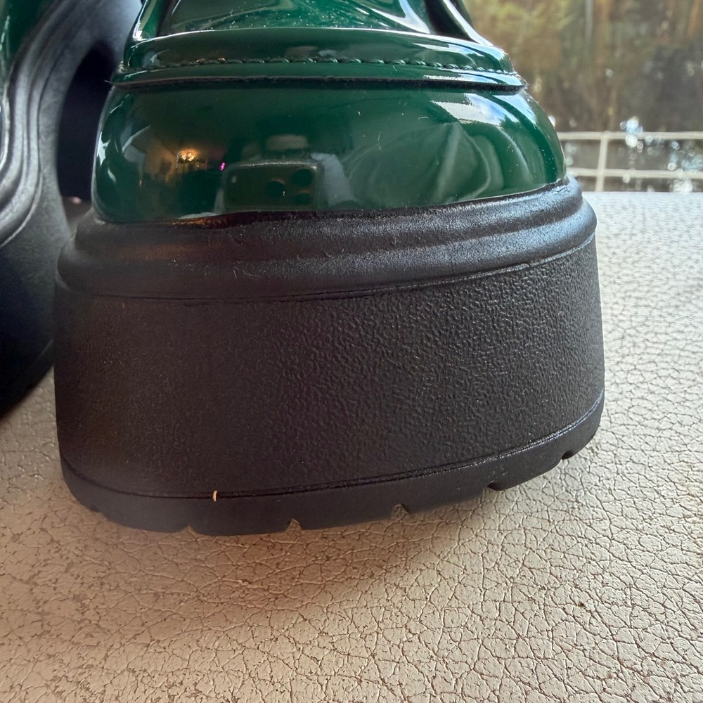 Green Platform Loafers Chunky Lug Sole Y2K Aesthetic Dark Academia Retro US 7.5 - Picture 6 of 8